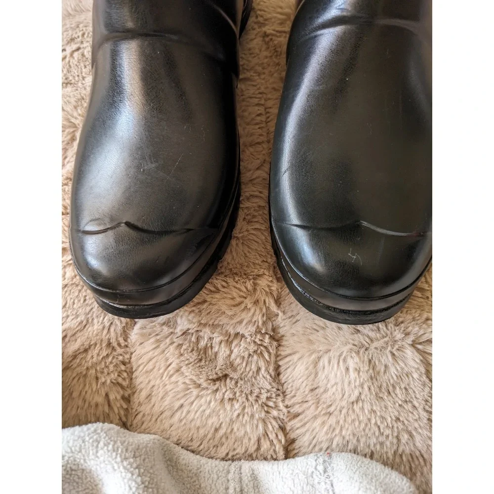 Hunter Original Rain Boots & Fleece CableKnit Cuff Boot Socks Set Black Greige 8
